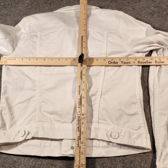 Hudson Jacket Womens Small White‎ Denim Trucker Button Front Union Jack Patch - Picture 5 of 8